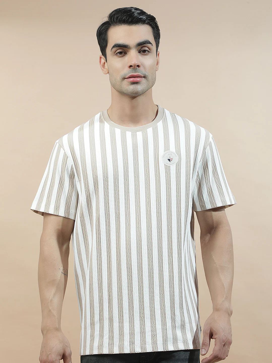 T-Shirt for Men | Breathable & Soft with Color Fastness Regular Fit Round Neck Poly Cotton Fabric Striped Pattern - Image 5