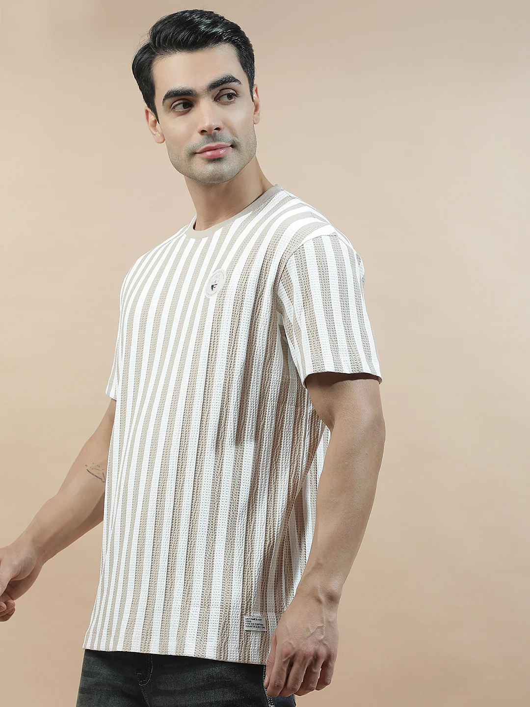 T-Shirt for Men | Breathable & Soft with Color Fastness Regular Fit Round Neck Poly Cotton Fabric Striped Pattern - Image 6