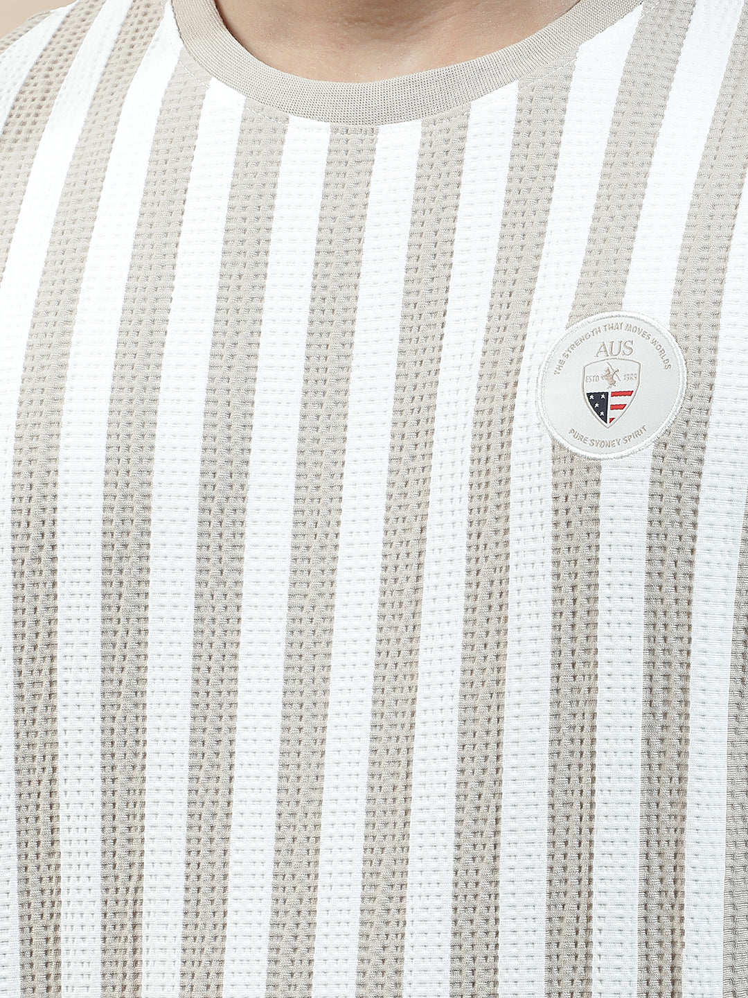 T-Shirt for Men | Breathable & Soft with Color Fastness Regular Fit Round Neck Poly Cotton Fabric Striped Pattern - Image 7