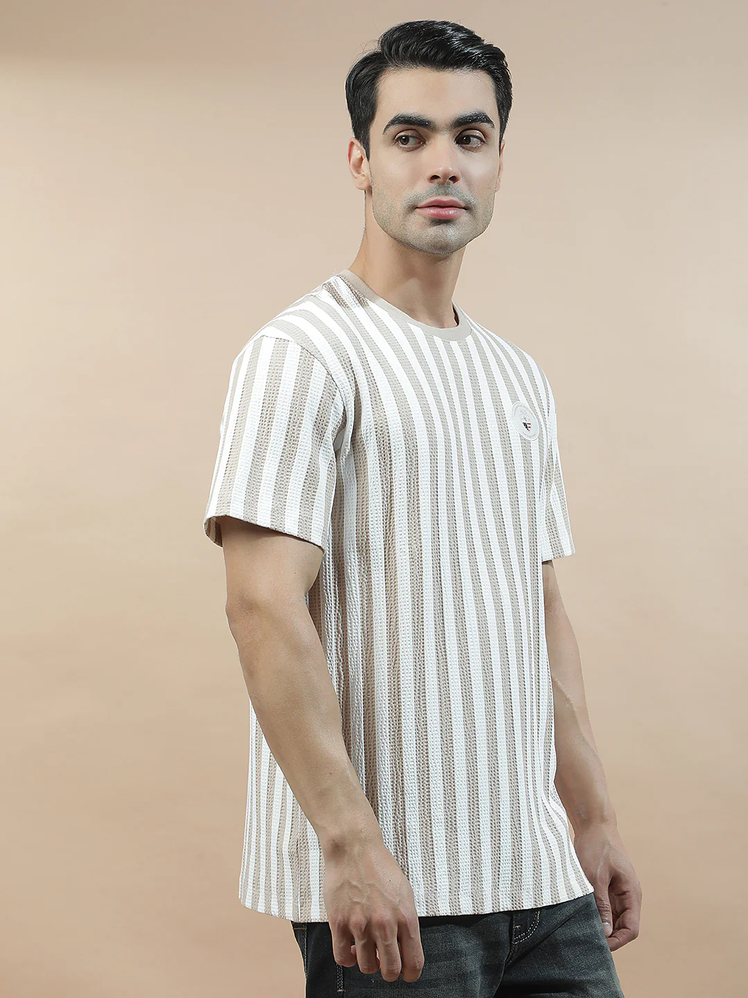 T-Shirt for Men | Breathable & Soft with Color Fastness Regular Fit Round Neck Poly Cotton Fabric Striped Pattern - Image 8