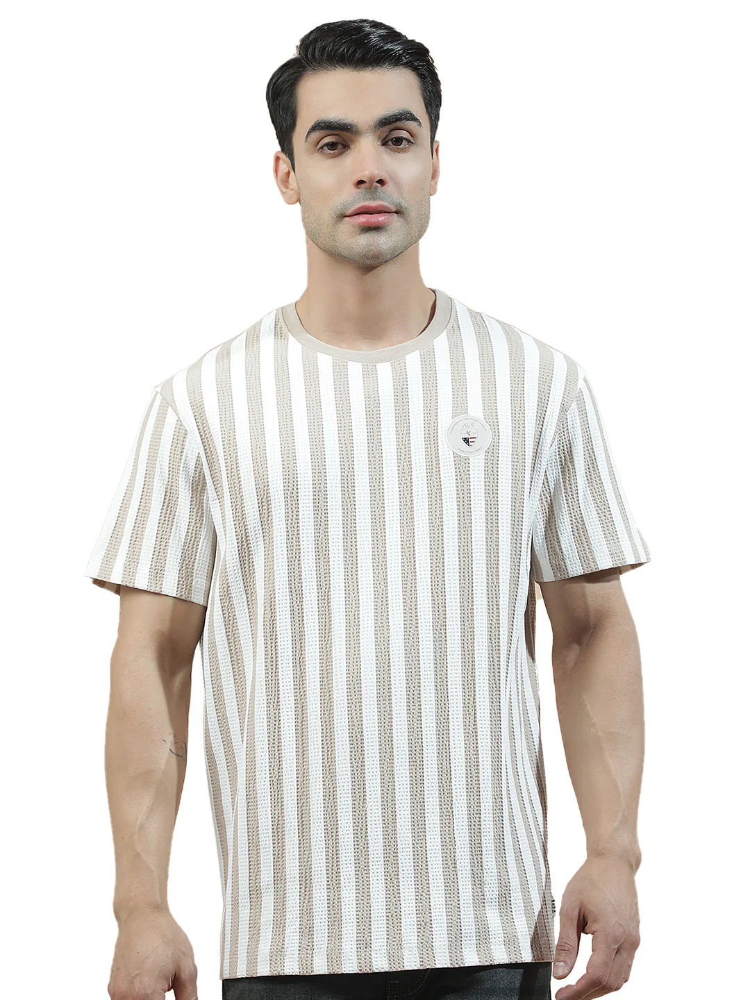 T-Shirt for Men | Breathable & Soft with Color Fastness Regular Fit Round Neck Poly Cotton Fabric Striped Pattern - Image 9