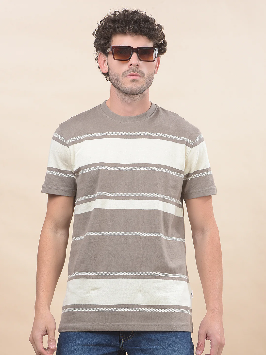 T-Shirt for Men | Breathable & Soft with Color Fastness Regular Fit Round Neck Poly Cotton Fabric Striped Pattern - Image 4