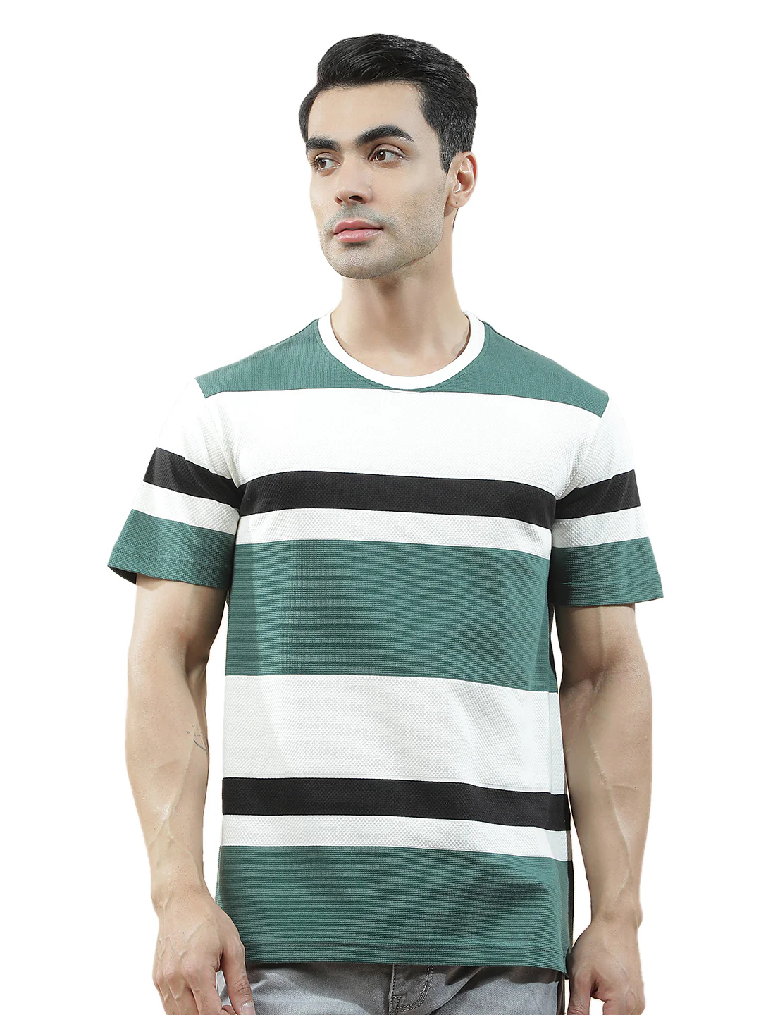 T-Shirt for Men | Breathable & Soft with Color Fastness Regular Fit Round Neck Poly Cotton Fabric Striped Pattern - Image 6