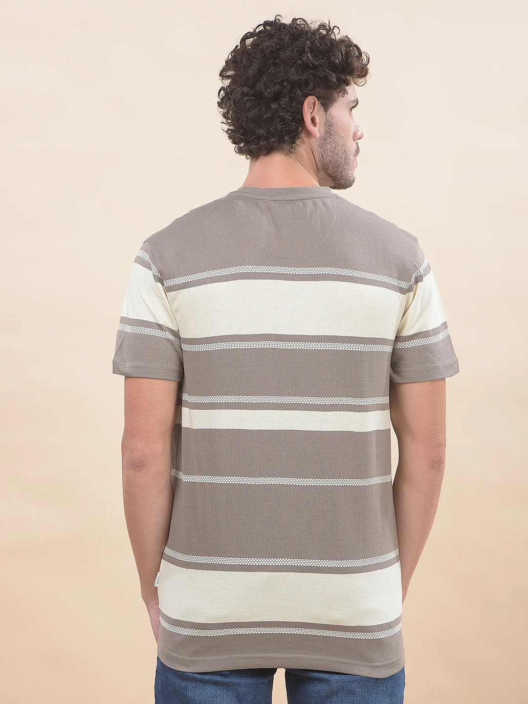 T-Shirt for Men | Breathable & Soft with Color Fastness Regular Fit Round Neck Poly Cotton Fabric Striped Pattern - Image 5