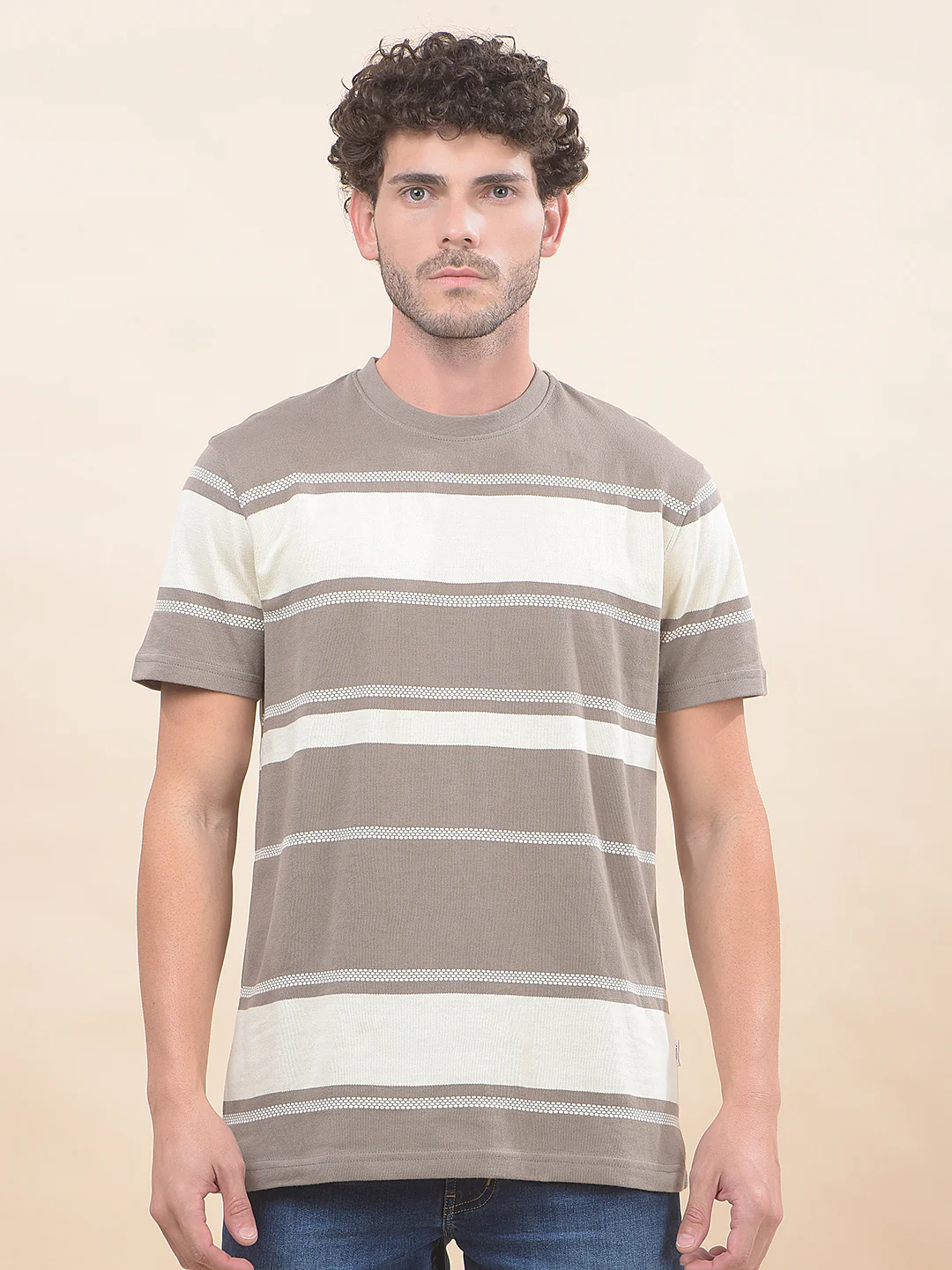 T-Shirt for Men | Breathable & Soft with Color Fastness Regular Fit Round Neck Poly Cotton Fabric Striped Pattern - Image 6