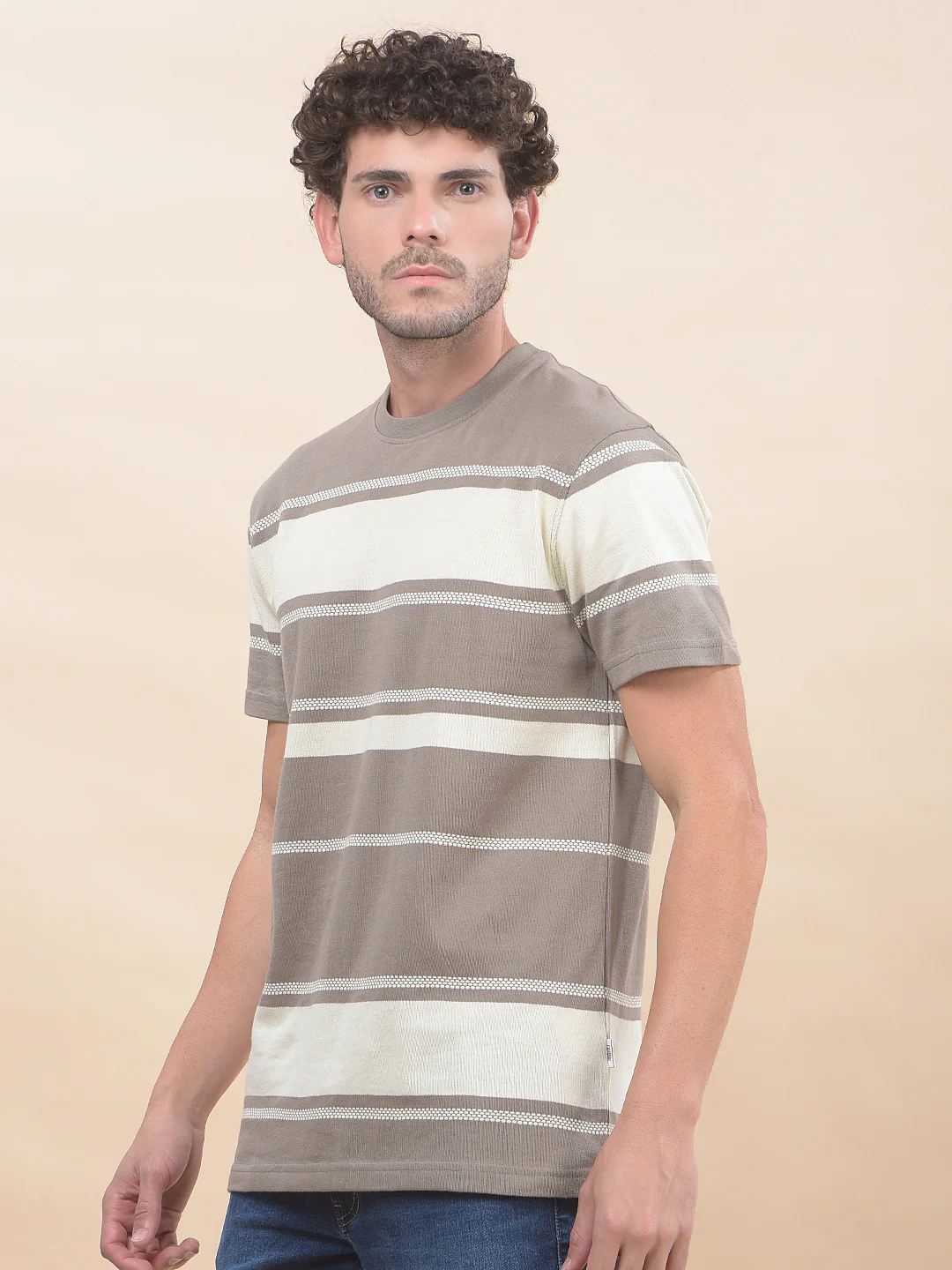 T-Shirt for Men | Breathable & Soft with Color Fastness Regular Fit Round Neck Poly Cotton Fabric Striped Pattern - Image 7