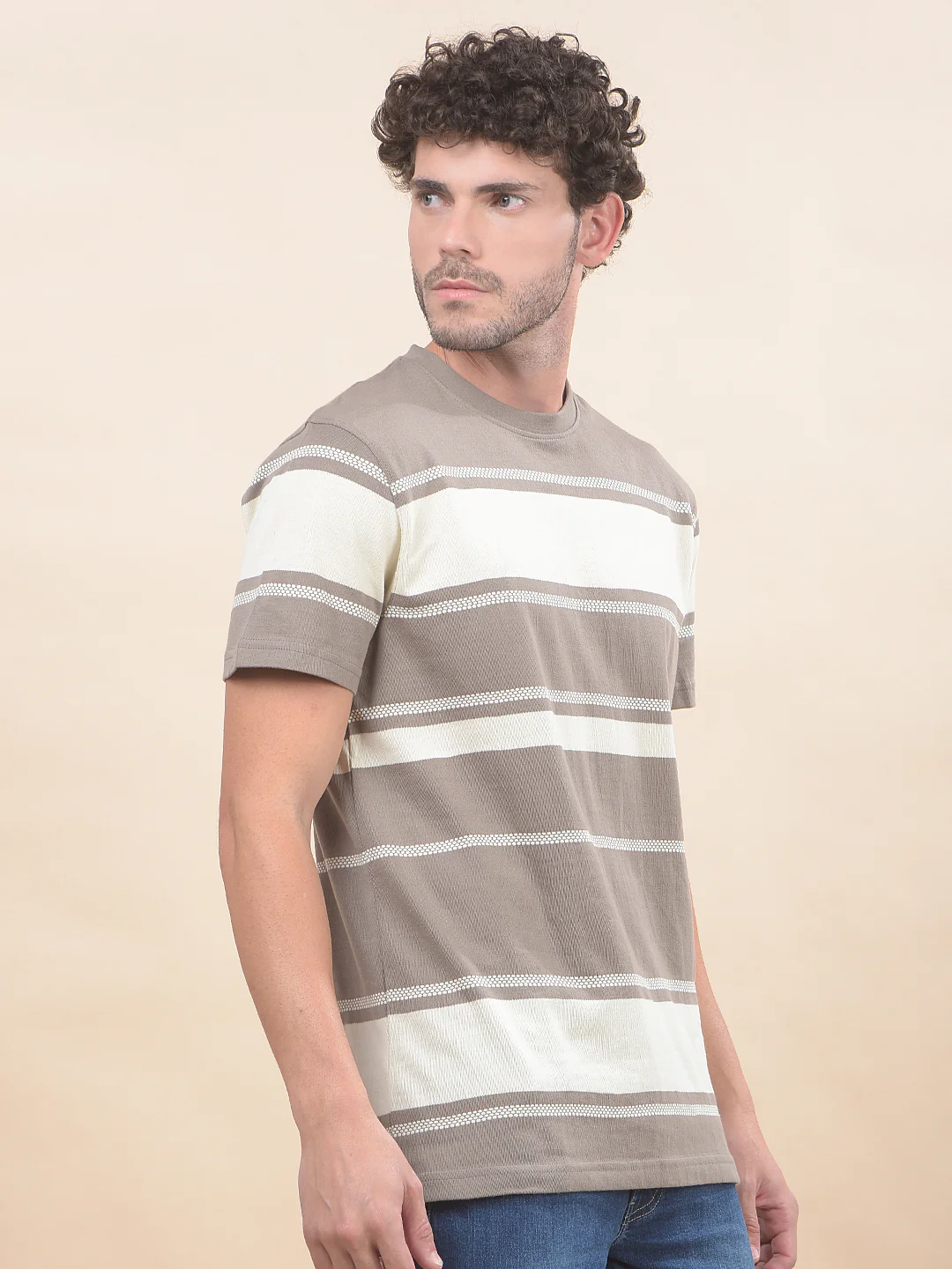 T-Shirt for Men | Breathable & Soft with Color Fastness Regular Fit Round Neck Poly Cotton Fabric Striped Pattern - Image 8