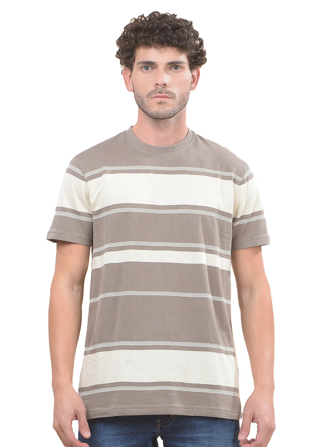 T-Shirt for Men | Breathable & Soft with Color Fastness Regular Fit Round Neck Poly Cotton Fabric Striped Pattern - Image 9