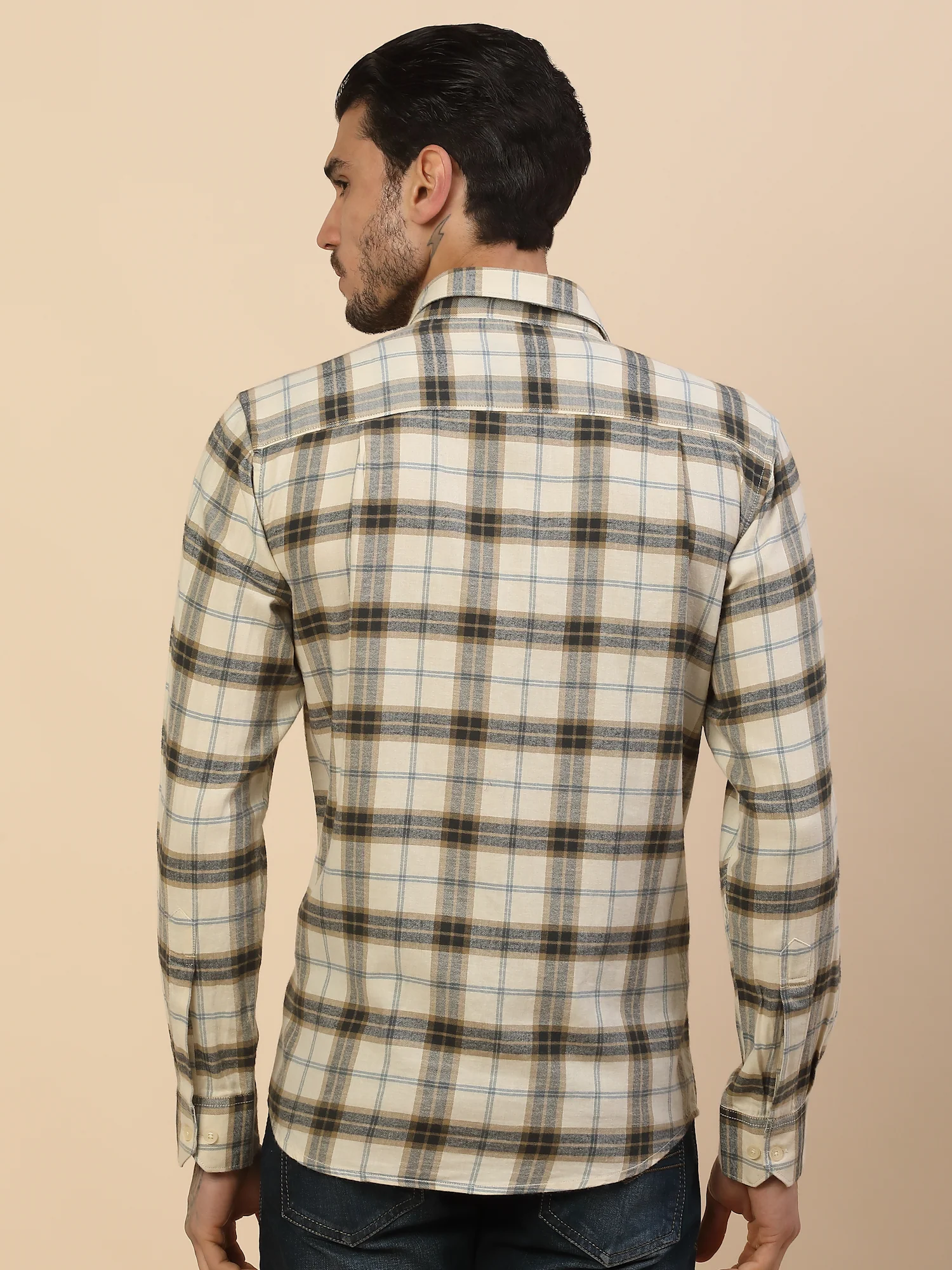 T-Shirt for Men | Breathable & Soft with Color Fastness Regular Fit Spread Collar Pure Cotton Fabric Checkered Pattern - Image 5