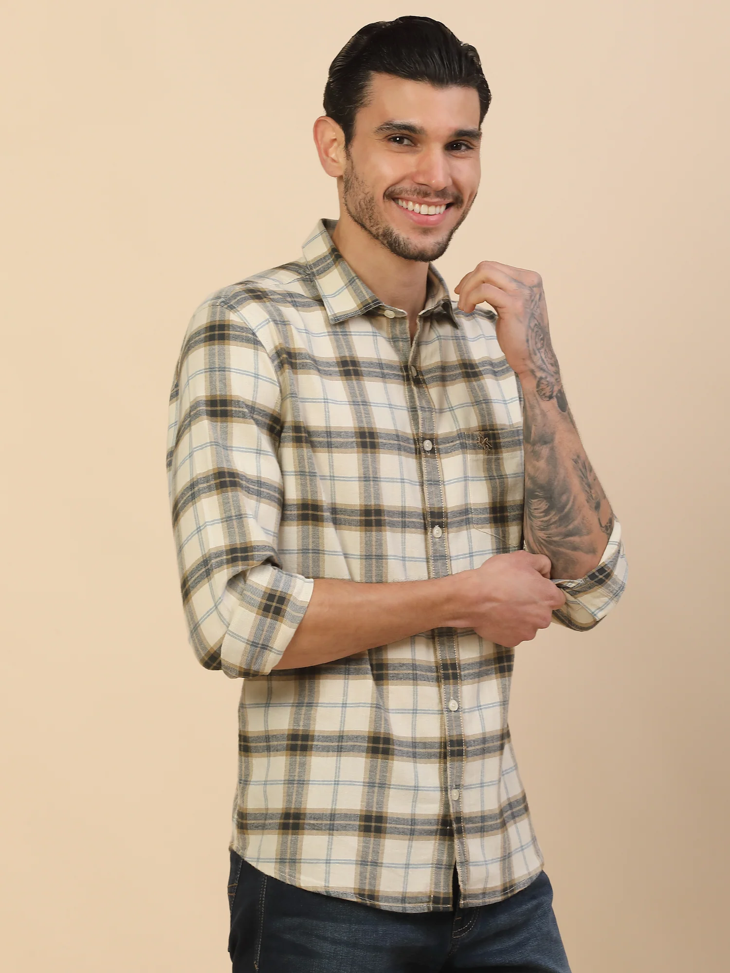 T-Shirt for Men | Breathable & Soft with Color Fastness Regular Fit Spread Collar Pure Cotton Fabric Checkered Pattern - Image 7