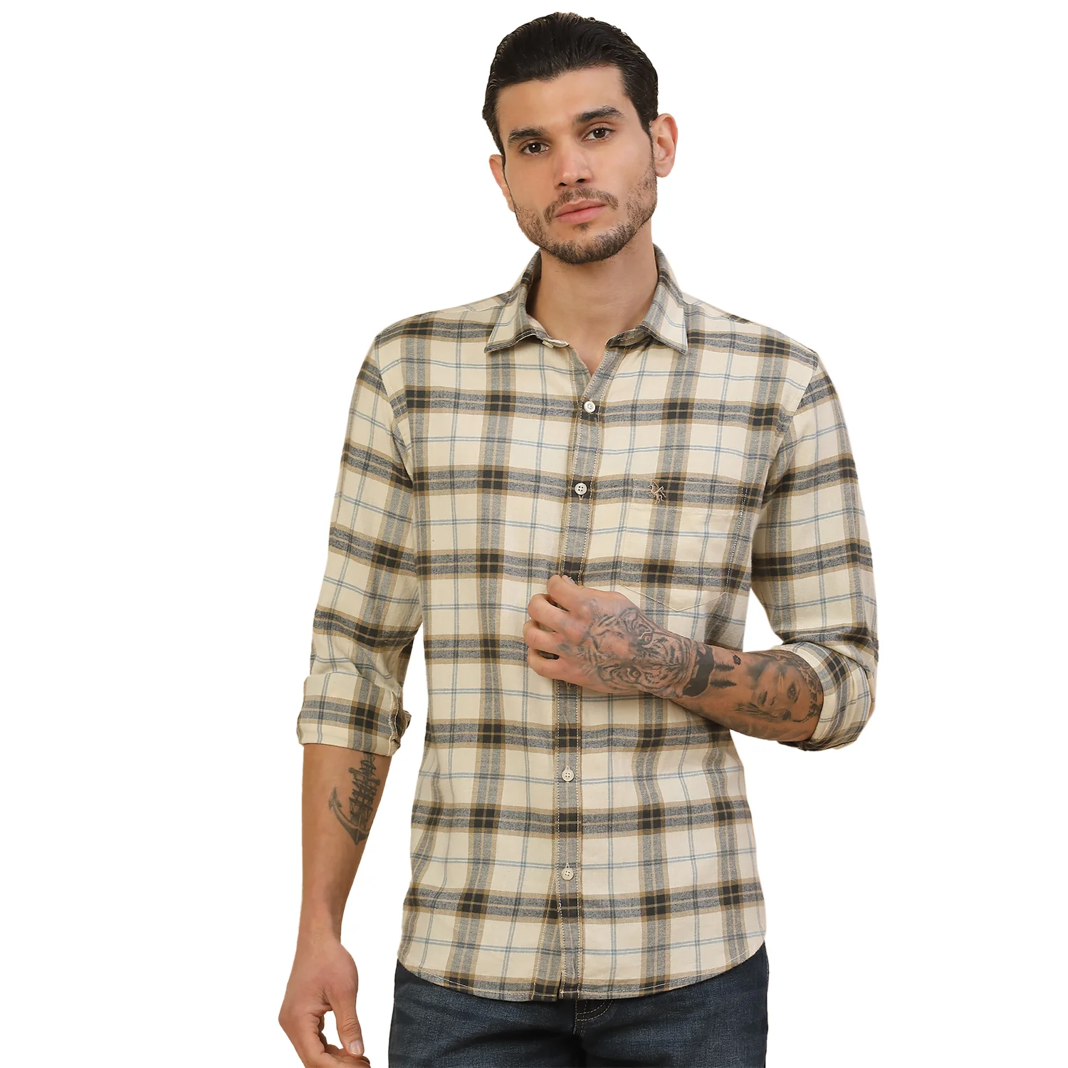 T-Shirt for Men | Breathable & Soft with Color Fastness Regular Fit Spread Collar Pure Cotton Fabric Checkered Pattern - Image 9