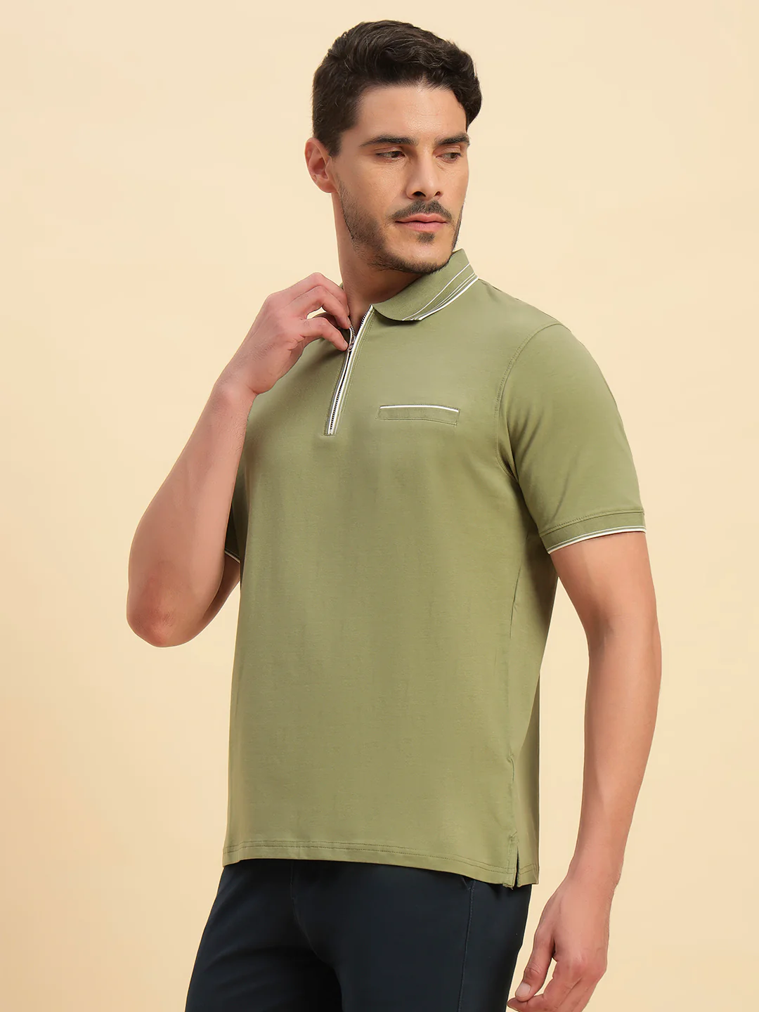 T-Shirt for Men | Breathable & Soft with Color Fastness Regular Fit Polo Neck Cotton Blend Fabric Solid Pattern - Image 2