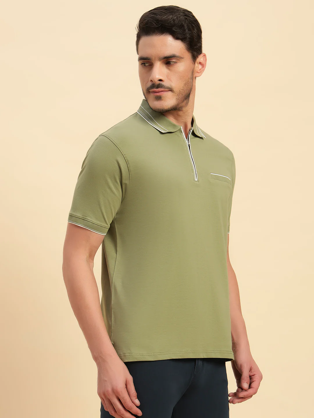T-Shirt for Men | Breathable & Soft with Color Fastness Regular Fit Polo Neck Cotton Blend Fabric Solid Pattern - Image 3