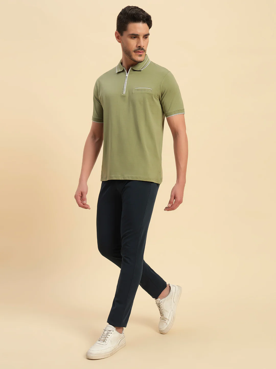 T-Shirt for Men | Breathable & Soft with Color Fastness Regular Fit Polo Neck Cotton Blend Fabric Solid Pattern - Image 4