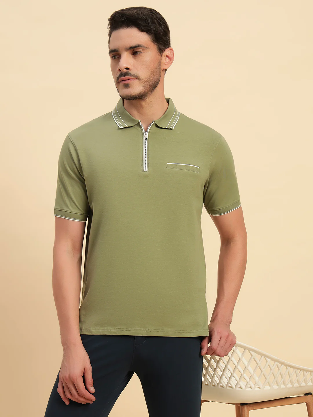 T-Shirt for Men | Breathable & Soft with Color Fastness Regular Fit Polo Neck Cotton Blend Fabric Solid Pattern - Image 6