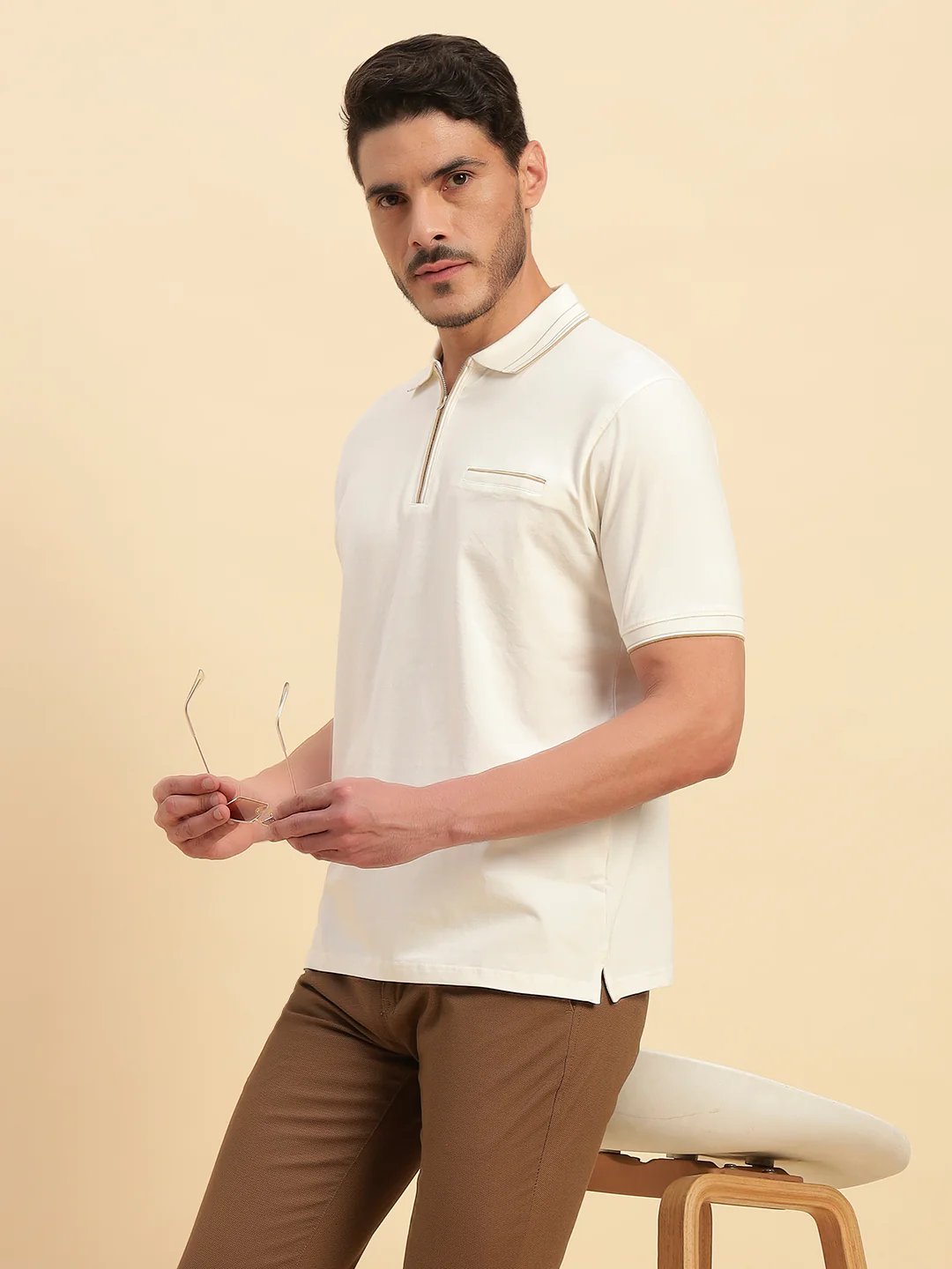 T-Shirt for Men | Breathable & Soft with Color Fastness Regular Fit Polo Neck Cotton Blend Fabric Solid Pattern - Image 2