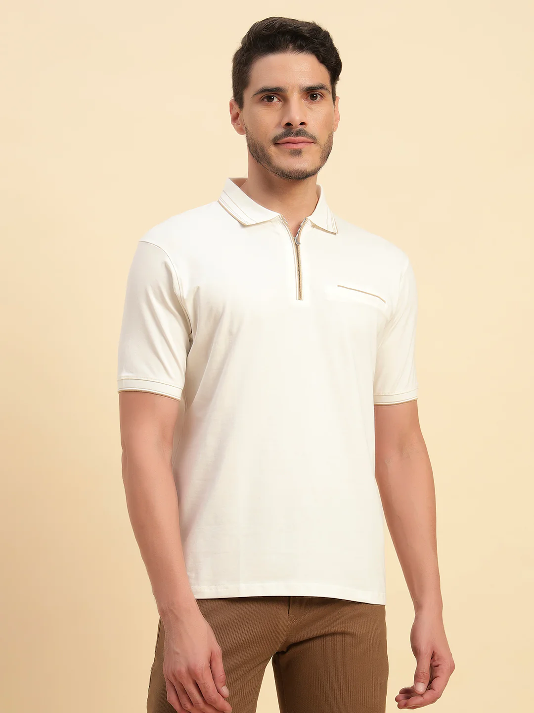 T-Shirt for Men | Breathable & Soft with Color Fastness Regular Fit Polo Neck Cotton Blend Fabric Solid Pattern - Image 4