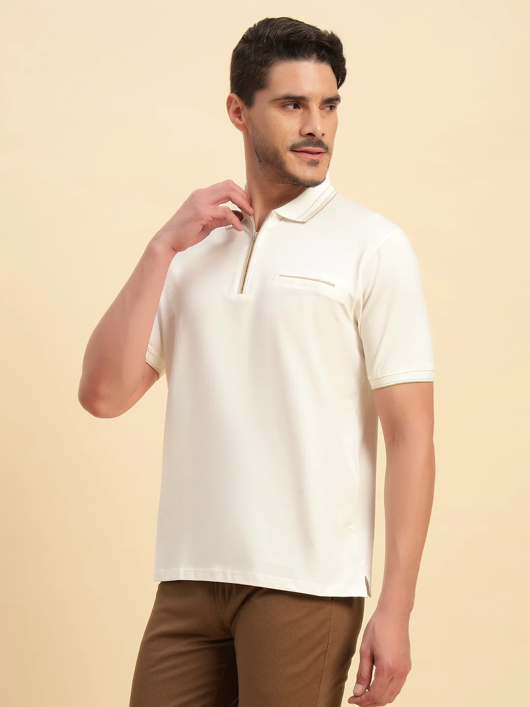 T-Shirt for Men | Breathable & Soft with Color Fastness Regular Fit Polo Neck Cotton Blend Fabric Solid Pattern - Image 6