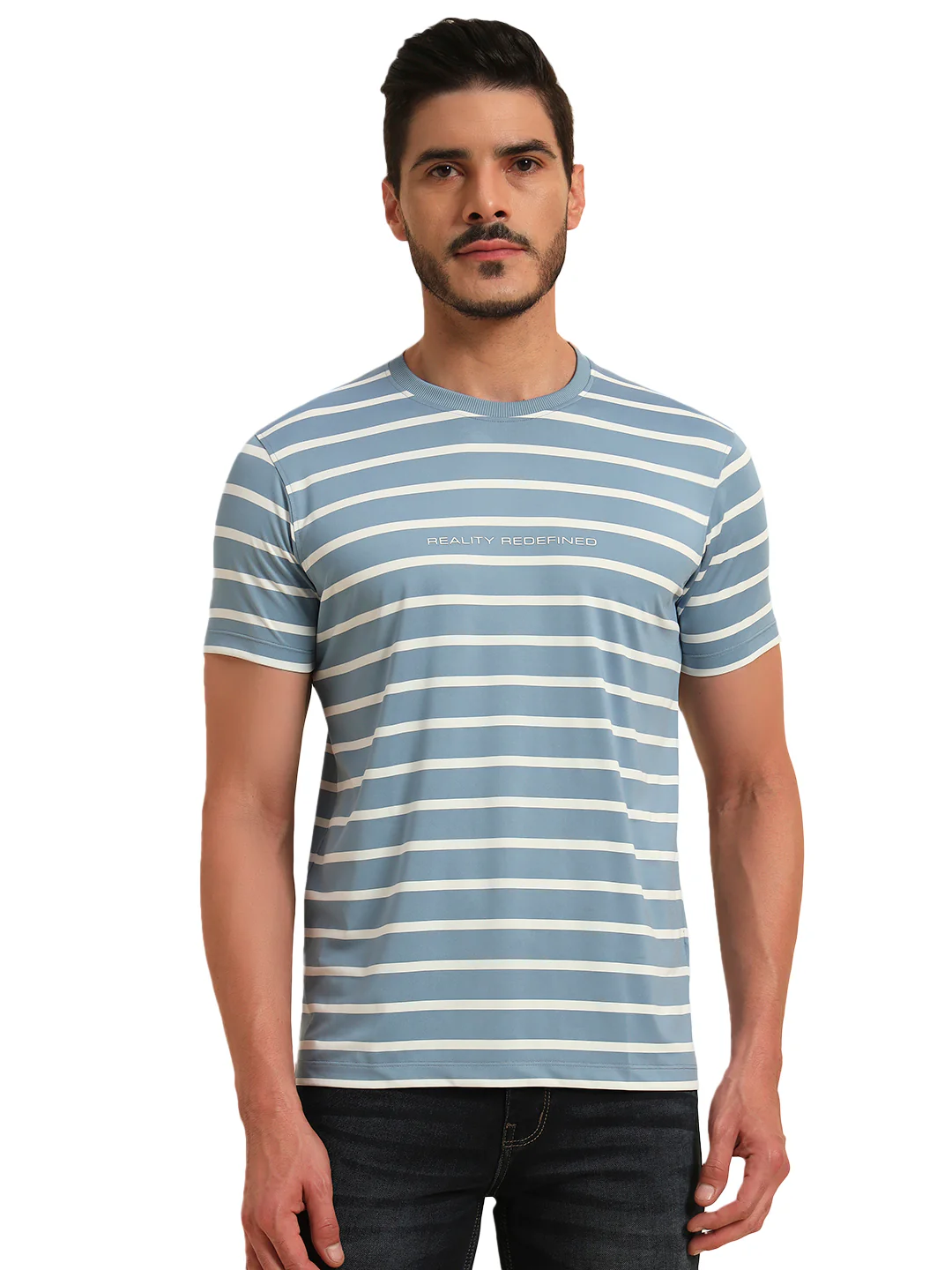 T-Shirt for Men | Breathable & Soft with Color Fastness Regular Fit Round Neck Lycra Fabric Striped Pattern - Image 2