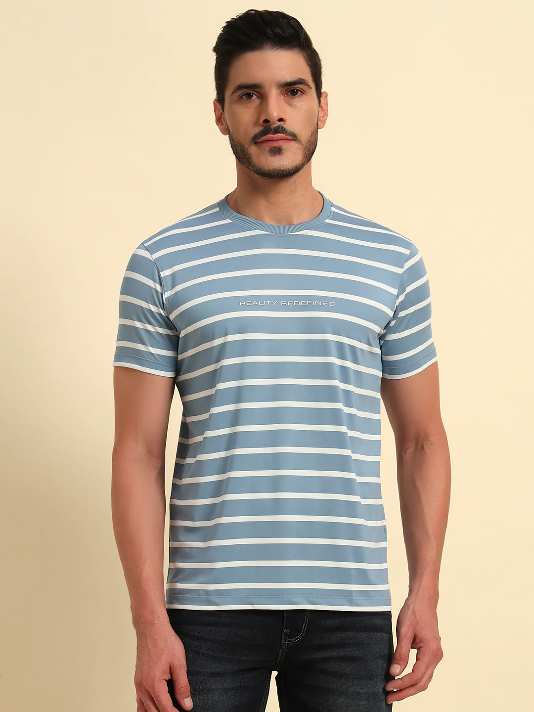T-Shirt for Men | Breathable & Soft with Color Fastness Regular Fit Round Neck Lycra Fabric Striped Pattern - Image 3