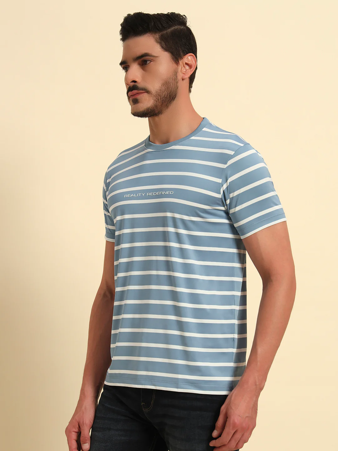 T-Shirt for Men | Breathable & Soft with Color Fastness Regular Fit Round Neck Lycra Fabric Striped Pattern - Image 4