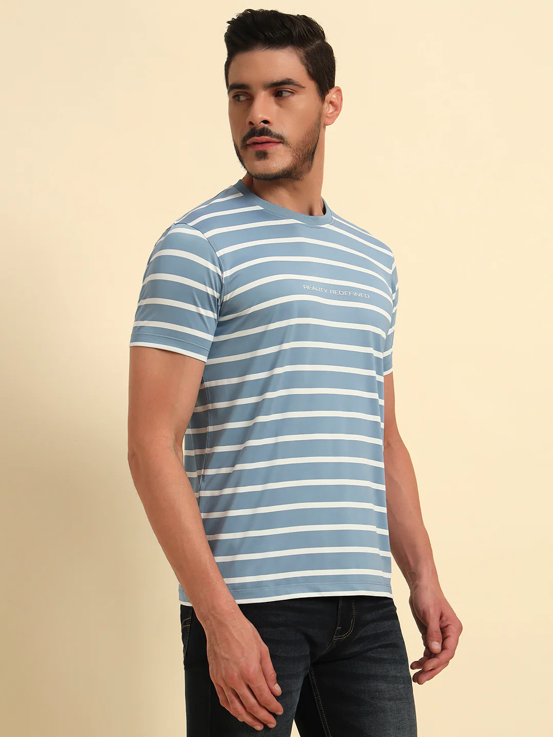 T-Shirt for Men | Breathable & Soft with Color Fastness Regular Fit Round Neck Lycra Fabric Striped Pattern - Image 5