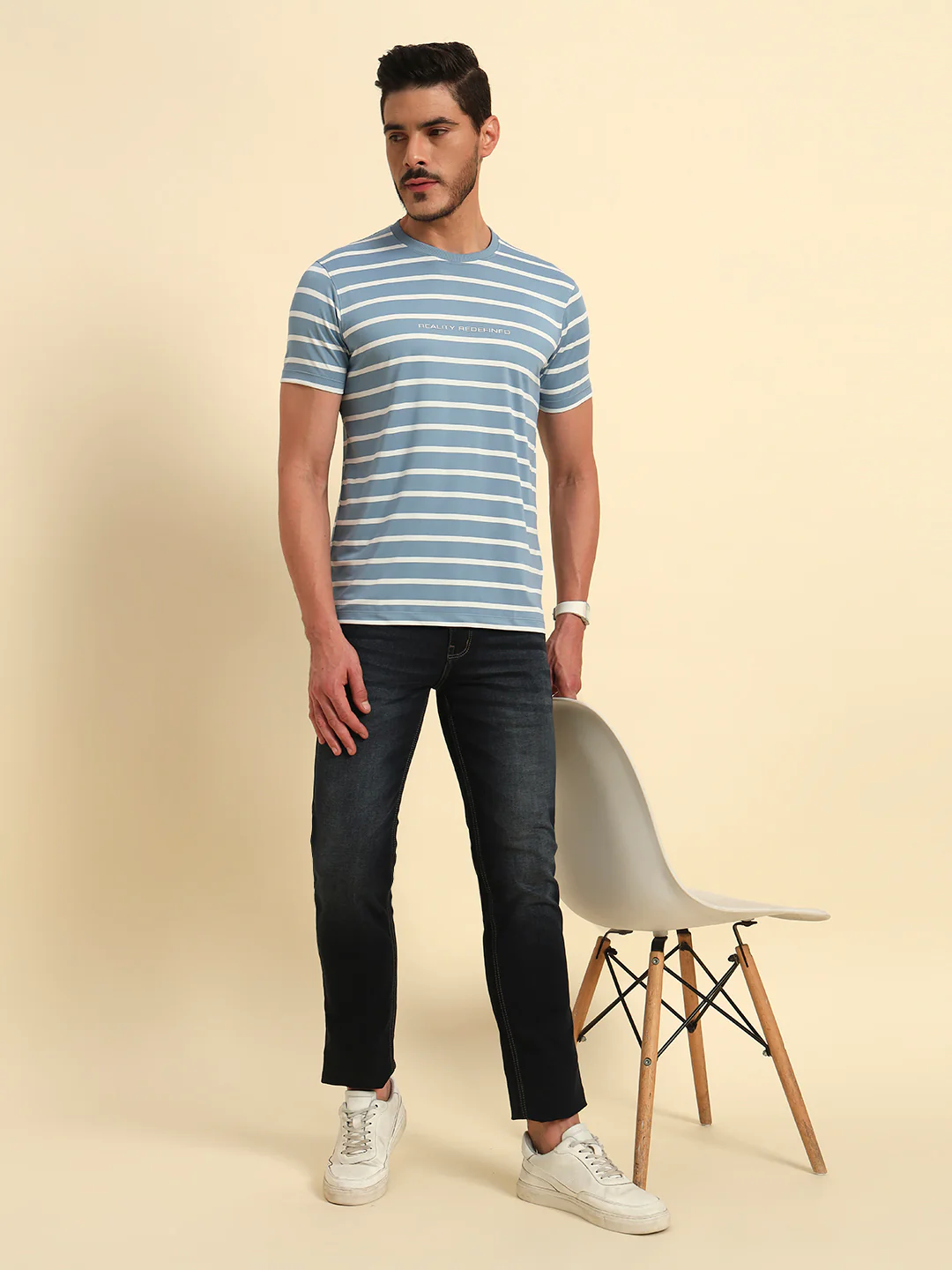 T-Shirt for Men | Breathable & Soft with Color Fastness Regular Fit Round Neck Lycra Fabric Striped Pattern - Image 7