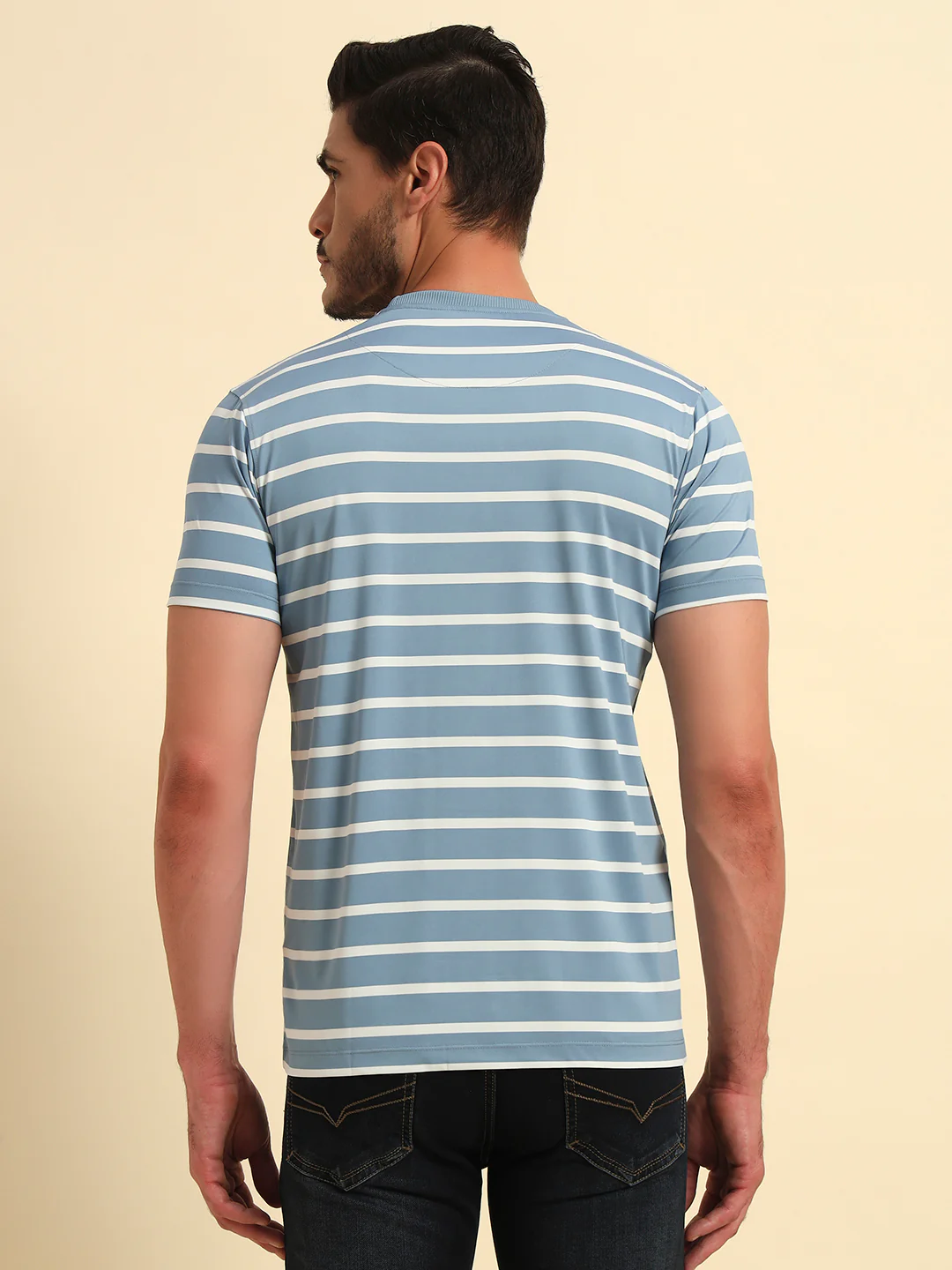T-Shirt for Men | Breathable & Soft with Color Fastness Regular Fit Round Neck Lycra Fabric Striped Pattern - Image 8