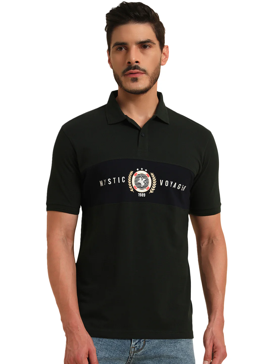 T-Shirt for Men | Breathable & Soft with Color Fastness Regular Fit Polo Neck Poly Cotton Fabric Printed Pattern - Image 2