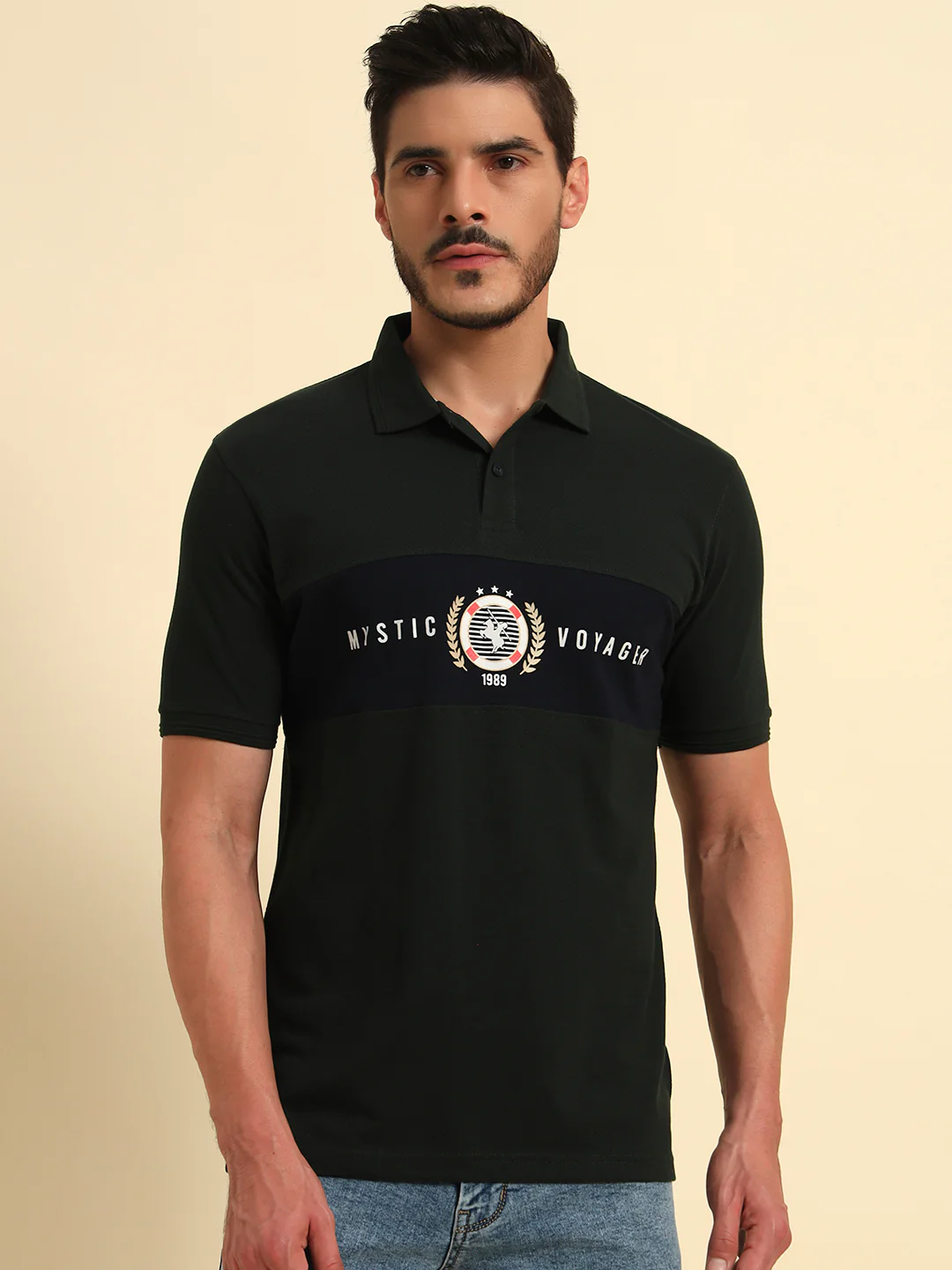 T-Shirt for Men | Breathable & Soft with Color Fastness Regular Fit Polo Neck Poly Cotton Fabric Printed Pattern - Image 3