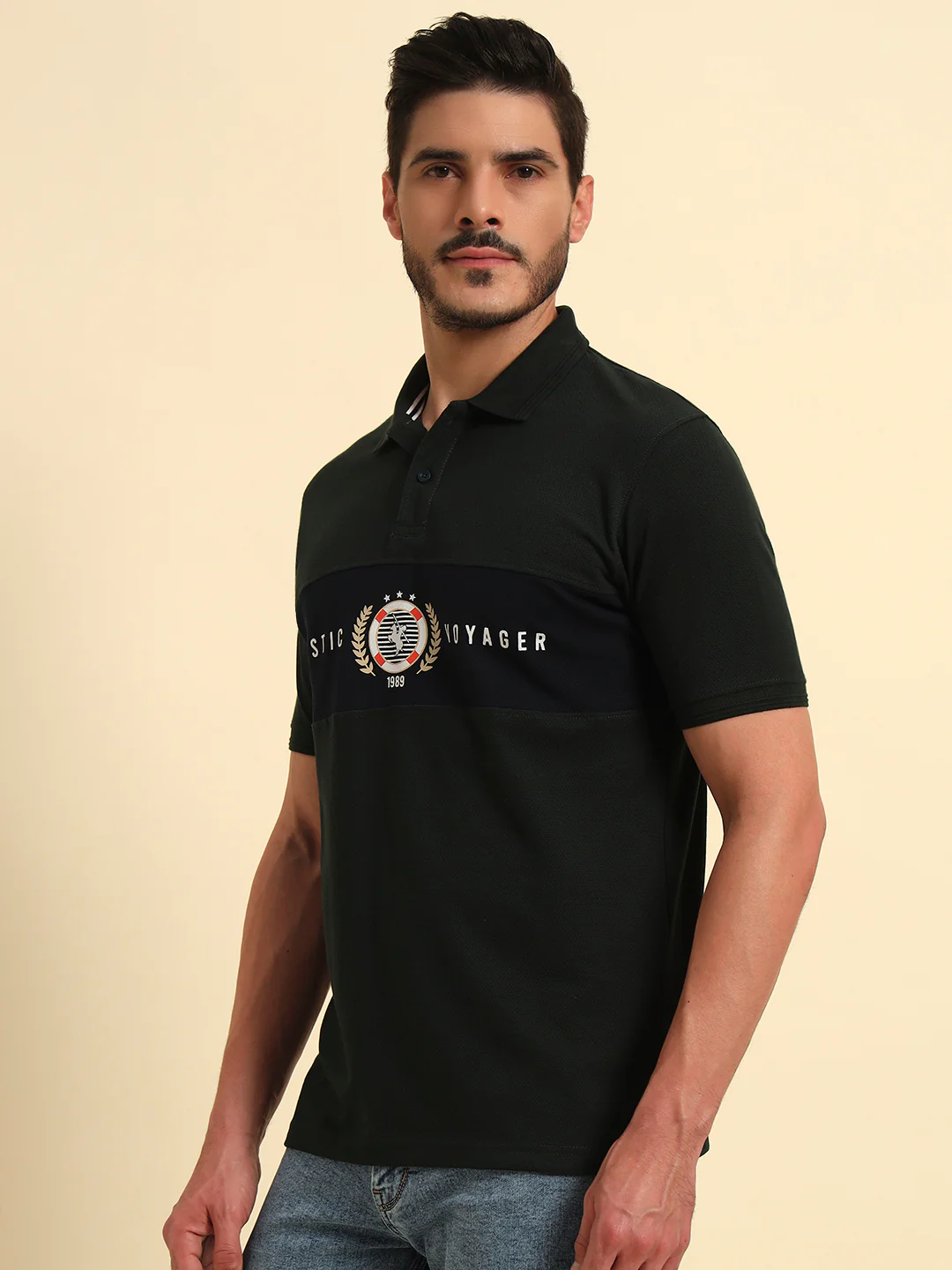 T-Shirt for Men | Breathable & Soft with Color Fastness Regular Fit Polo Neck Poly Cotton Fabric Printed Pattern - Image 4