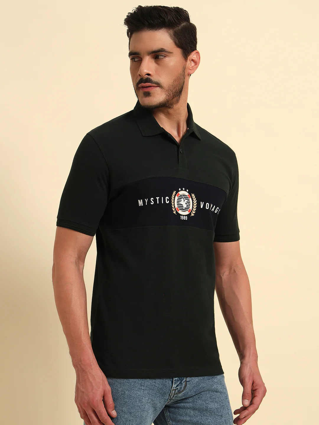 T-Shirt for Men | Breathable & Soft with Color Fastness Regular Fit Polo Neck Poly Cotton Fabric Printed Pattern - Image 5