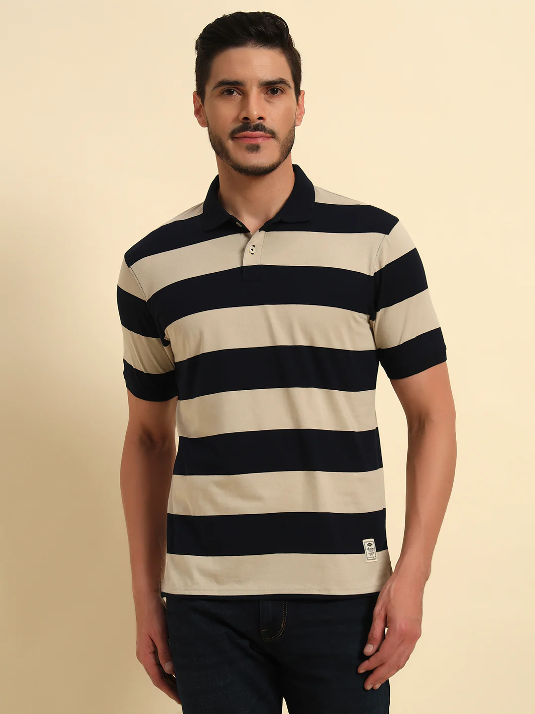 T-Shirt for Men | Breathable & Soft with Color Fastness Regular Fit Polo Neck Poly Cotton Fabric Striped Pattern - Image 3