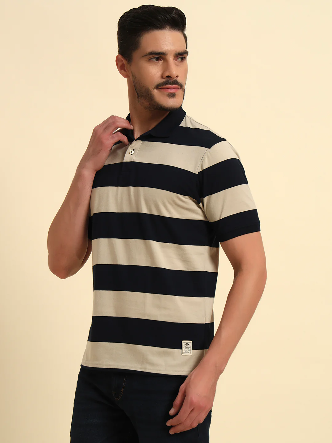 T-Shirt for Men | Breathable & Soft with Color Fastness Regular Fit Polo Neck Poly Cotton Fabric Striped Pattern - Image 4