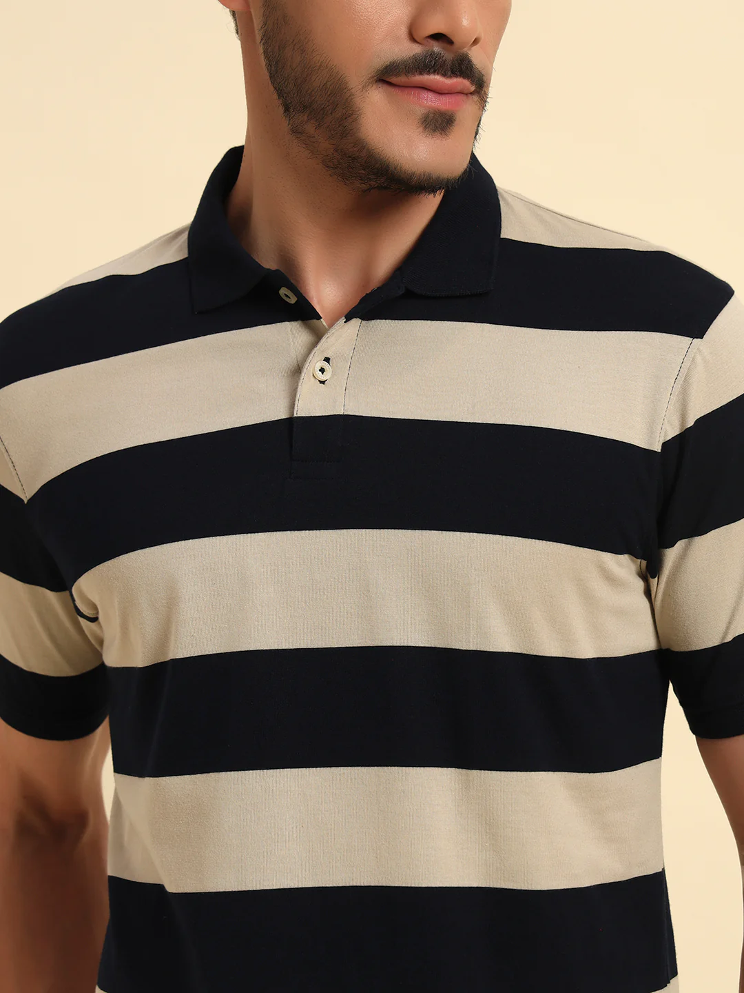 T-Shirt for Men | Breathable & Soft with Color Fastness Regular Fit Polo Neck Poly Cotton Fabric Striped Pattern - Image 6