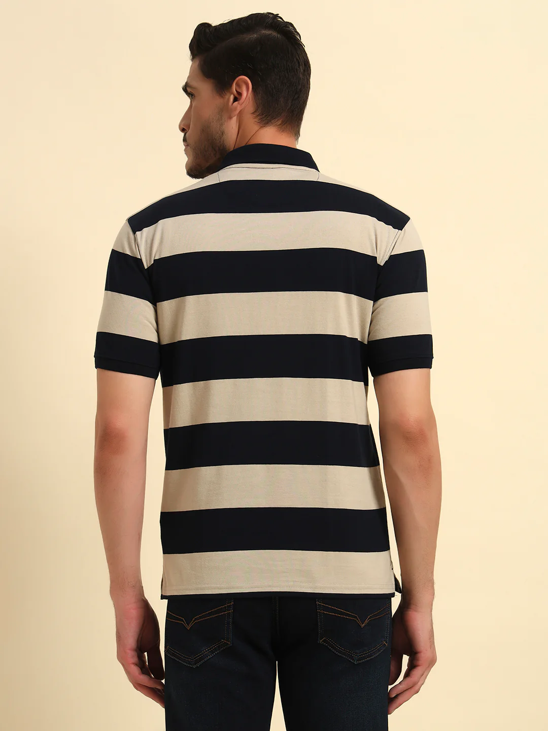 T-Shirt for Men | Breathable & Soft with Color Fastness Regular Fit Polo Neck Poly Cotton Fabric Striped Pattern - Image 8