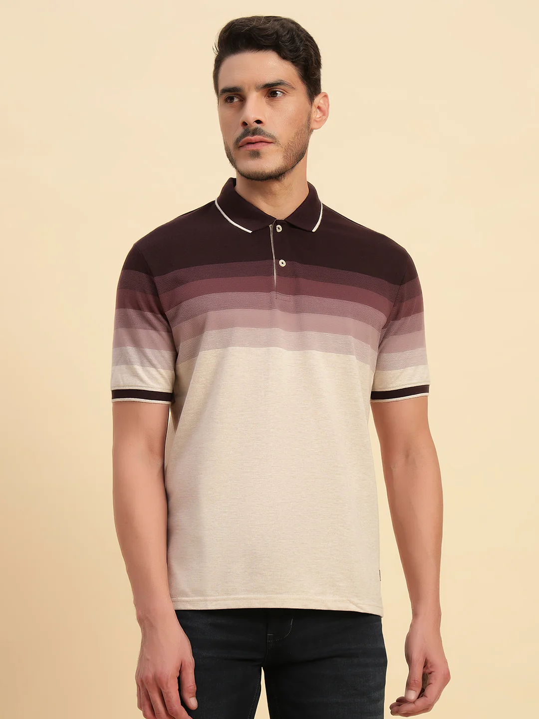T-Shirt for Men | Breathable & Soft with Color Fastness Regular Fit Polo Neck Poly Cotton Fabric Colour Block Pattern - Image 2