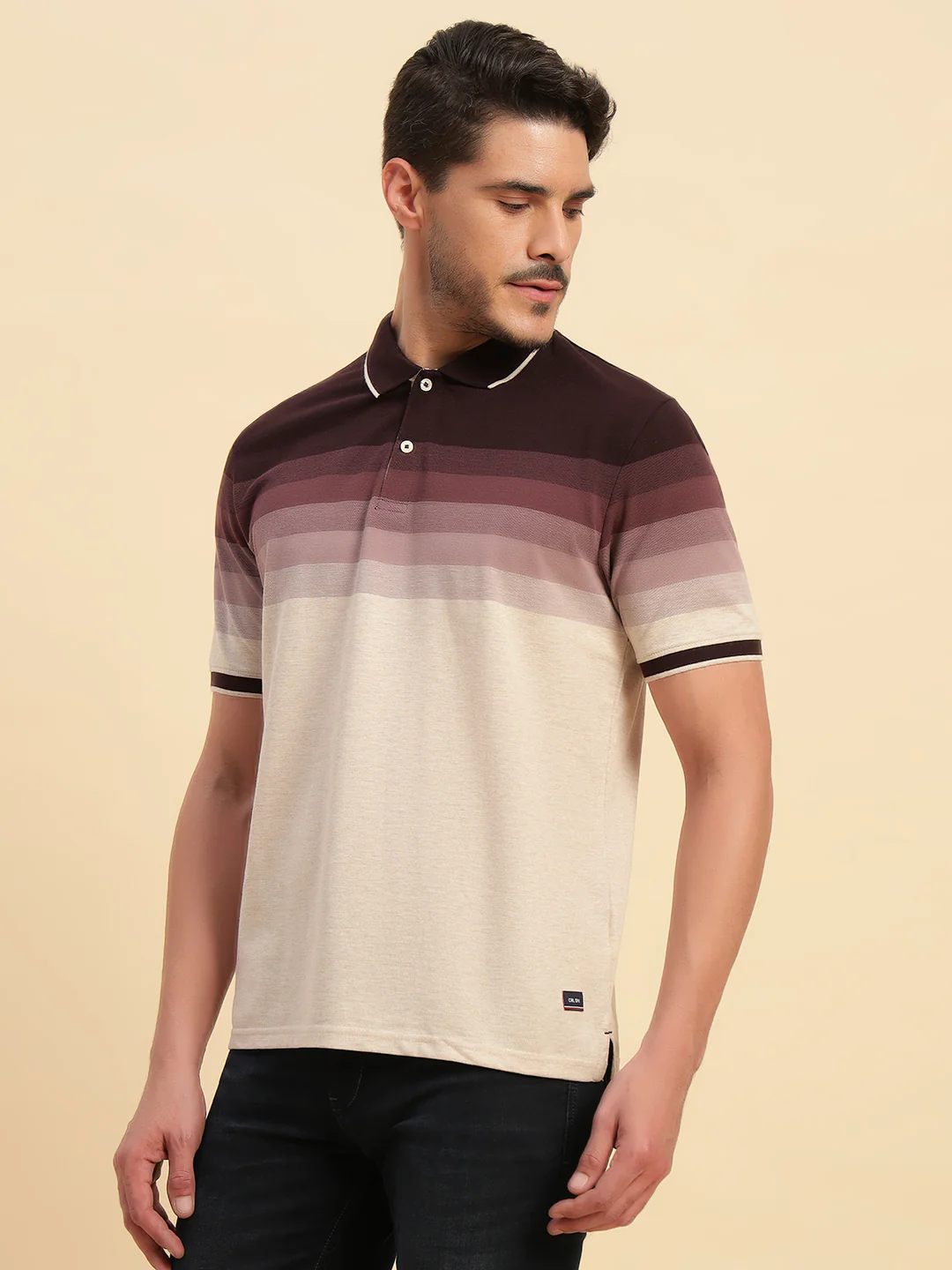 T-Shirt for Men | Breathable & Soft with Color Fastness Regular Fit Polo Neck Poly Cotton Fabric Colour Block Pattern - Image 3
