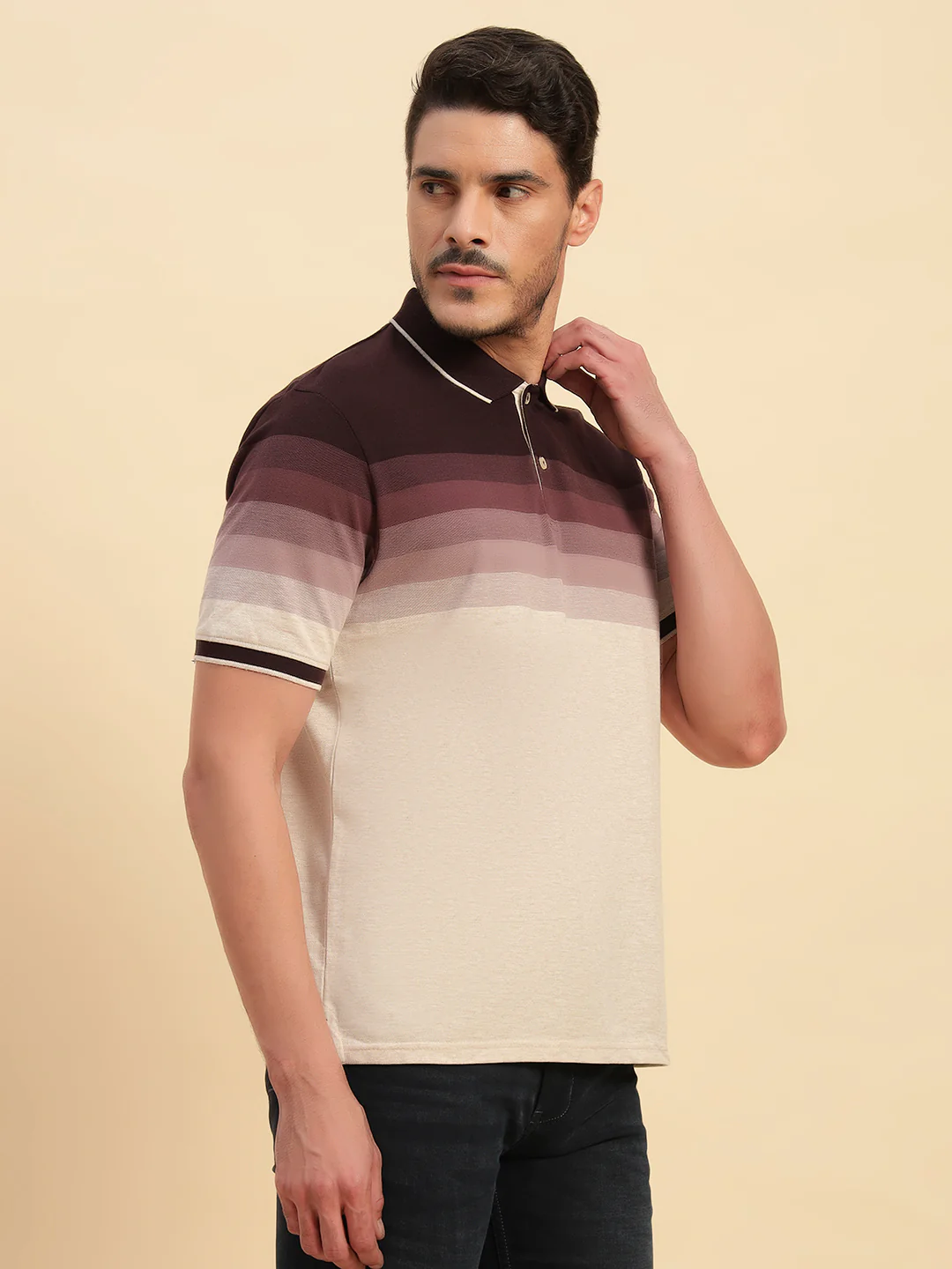 T-Shirt for Men | Breathable & Soft with Color Fastness Regular Fit Polo Neck Poly Cotton Fabric Colour Block Pattern - Image 4