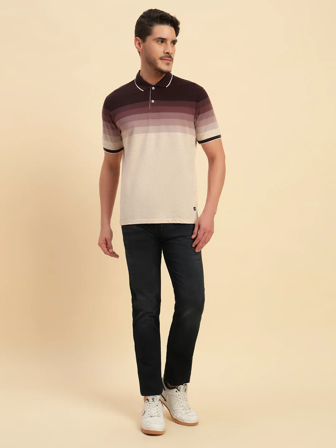 T-Shirt for Men | Breathable & Soft with Color Fastness Regular Fit Polo Neck Poly Cotton Fabric Colour Block Pattern - Image 5