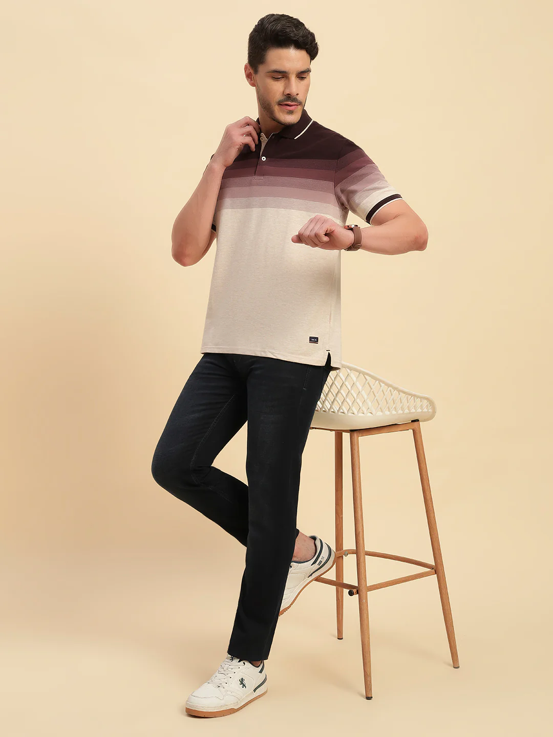 T-Shirt for Men | Breathable & Soft with Color Fastness Regular Fit Polo Neck Poly Cotton Fabric Colour Block Pattern - Image 8