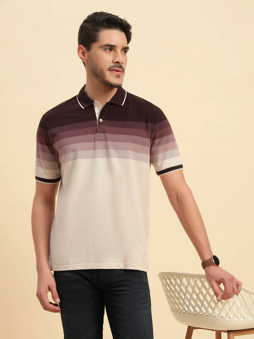 T-Shirt for Men | Breathable & Soft with Color Fastness Regular Fit Polo Neck Poly Cotton Fabric Colour Block Pattern - Image 9