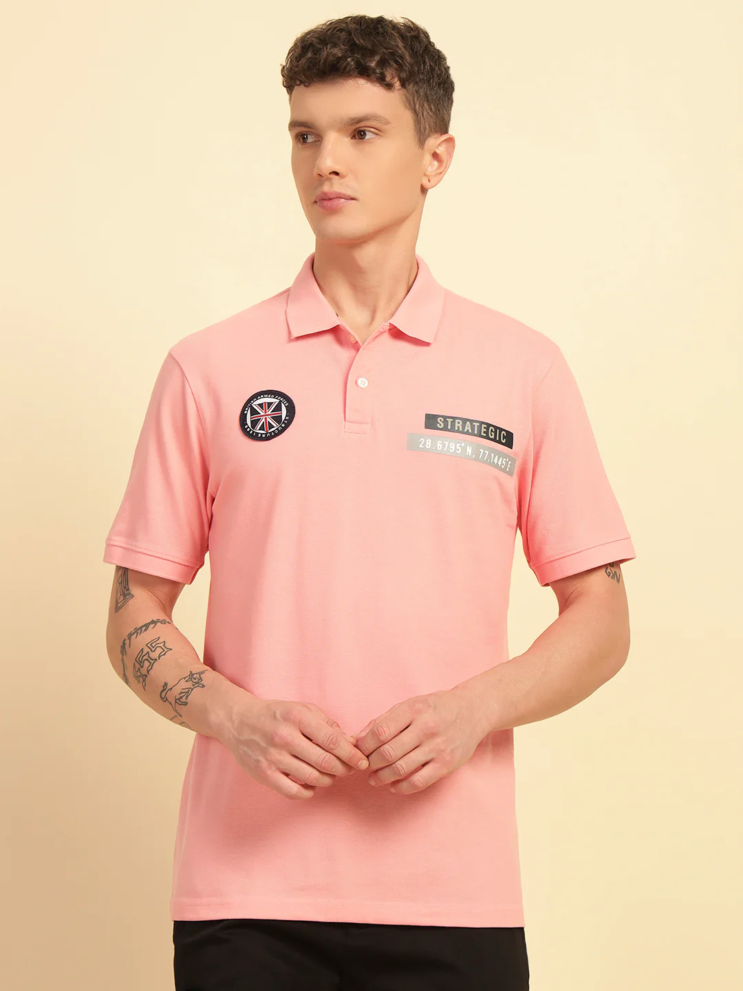 T-Shirt for Men | Breathable & Soft with Color Fastness Regular Fit Polo Neck Poly Cotton Fabric Printed Pattern - Image 3