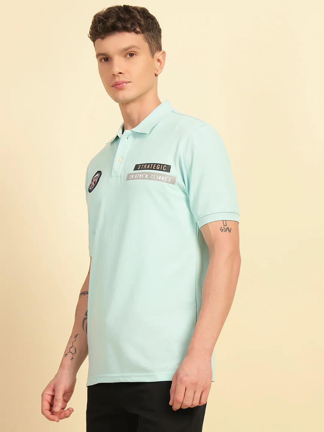 T-Shirt for Men | Breathable & Soft with Color Fastness Regular Fit Polo Neck Poly Cotton Fabric Printed Pattern - Image 4