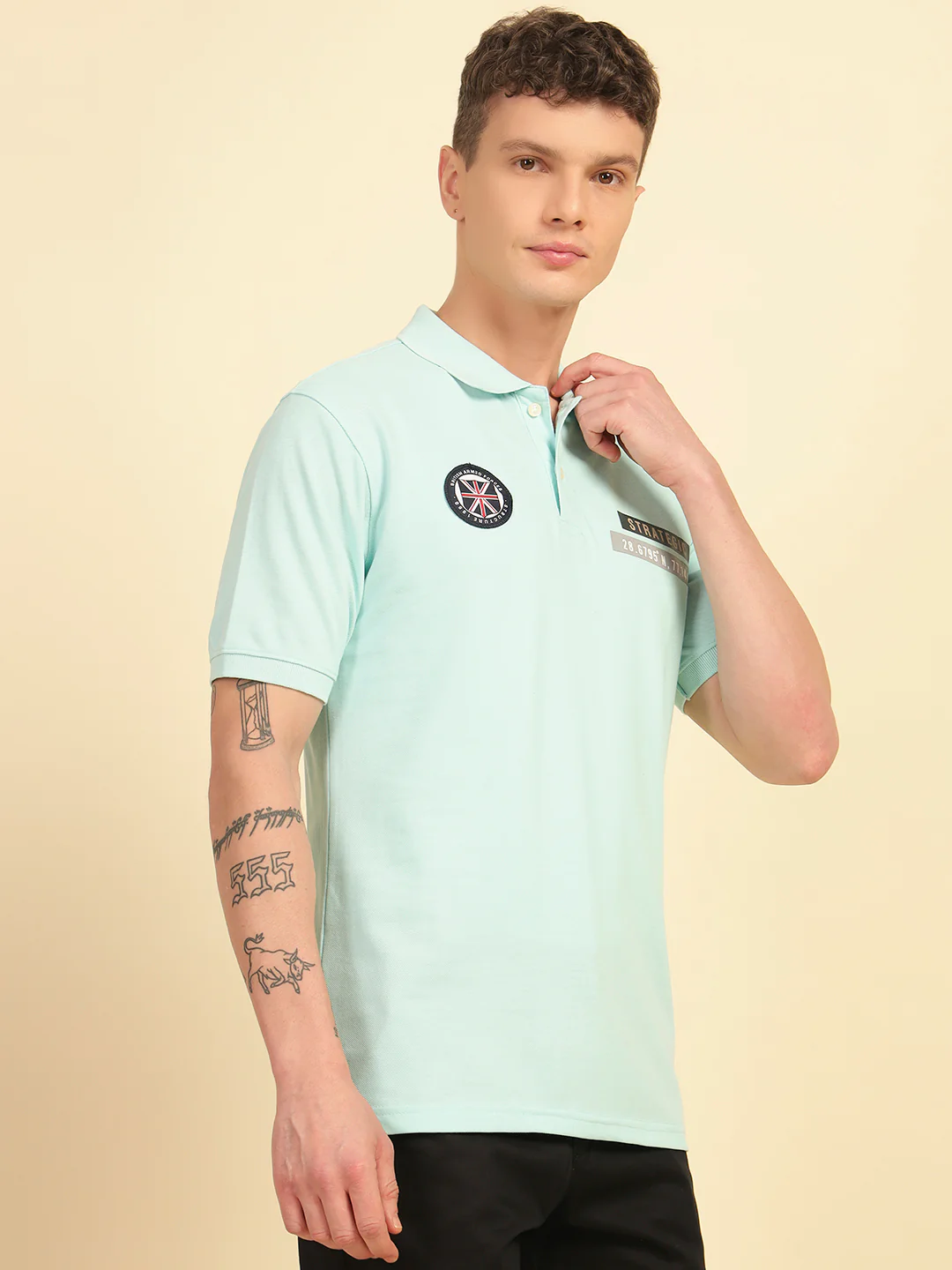 T-Shirt for Men | Breathable & Soft with Color Fastness Regular Fit Polo Neck Poly Cotton Fabric Printed Pattern - Image 5