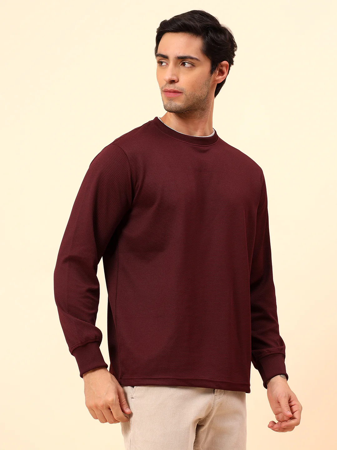 T-Shirt for Men l Breathable & Soft with Color Fastness Regular Fit Poly Cotton Fabric Self Design Pattern - Image 5