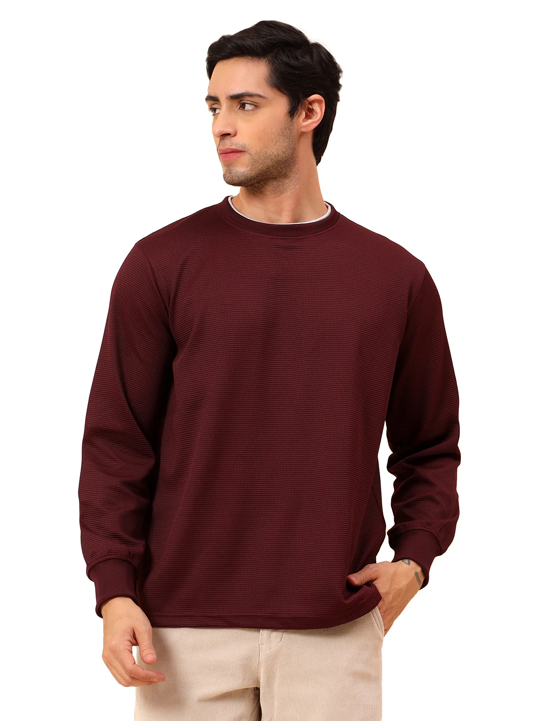 T-Shirt for Men l Breathable & Soft with Color Fastness Regular Fit Poly Cotton Fabric Self Design Pattern - Image 9