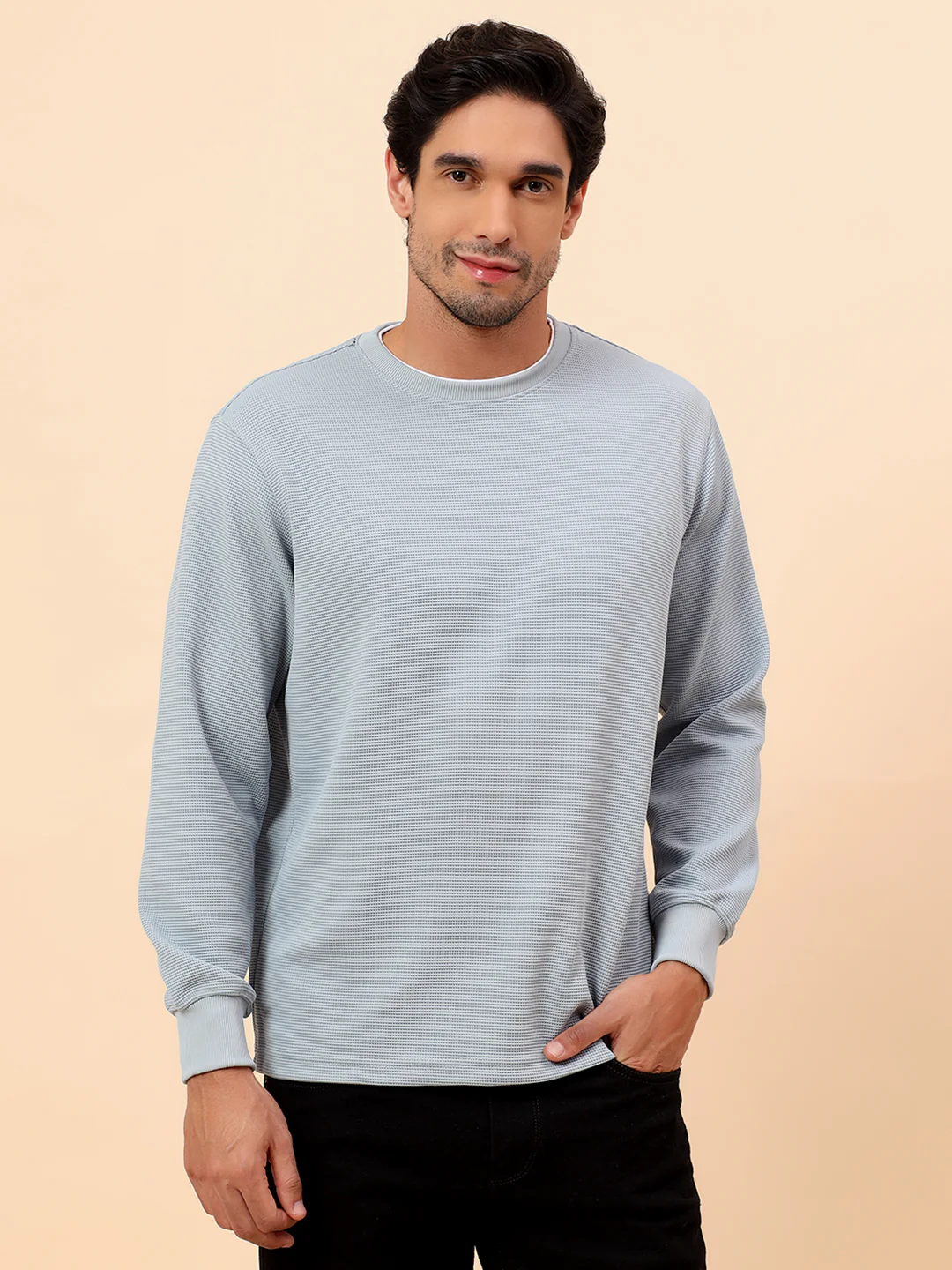 T-Shirt for Men l Breathable & Soft with Color Fastness Regular Fit Poly Cotton Fabric Self Design Pattern - Image 3