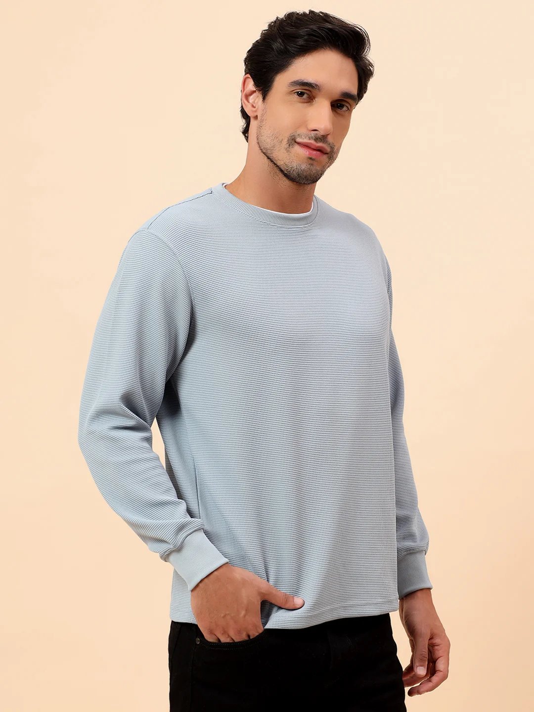 T-Shirt for Men l Breathable & Soft with Color Fastness Regular Fit Poly Cotton Fabric Self Design Pattern - Image 5