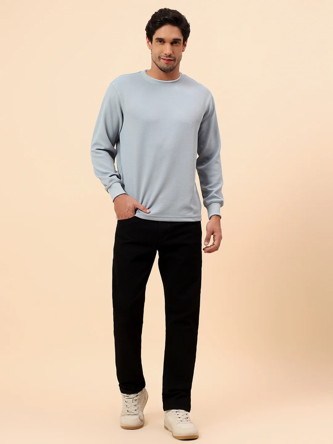 T-Shirt for Men l Breathable & Soft with Color Fastness Regular Fit Poly Cotton Fabric Self Design Pattern - Image 8